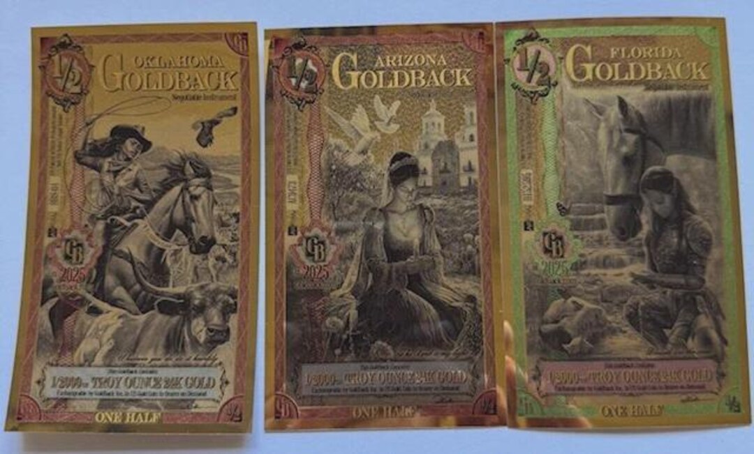 Goldbacks [set of 3] 1/2 ID, OK, & FL 24K Gold Notes Art - Etsy
