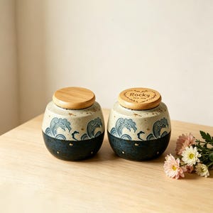 Japanische Welle Haustier-Urne, personalisierte Keramik Hundeasche-Urne, Katzen-Memorial-Andenken, individuelle Urne für die Feuerbestattung