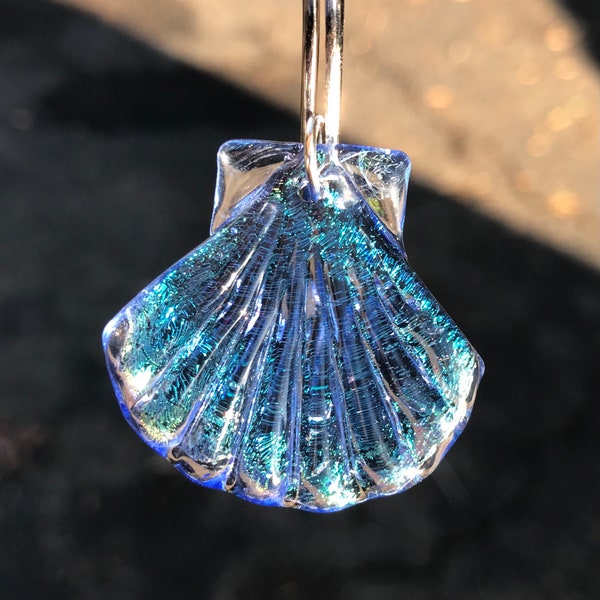 Blue Dichroic (sparkly) glass Seashell