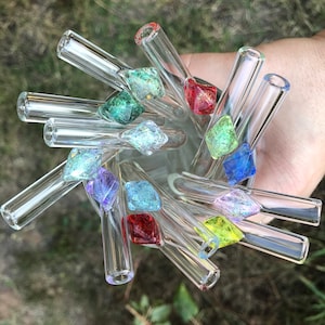 Straw with Birthstone Dichroic Glass Gem