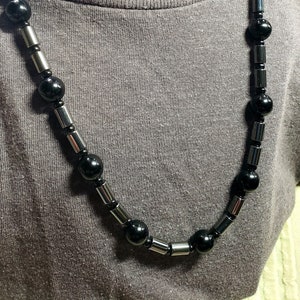 Black Czech Glass Hematite Bead Necklace image 1