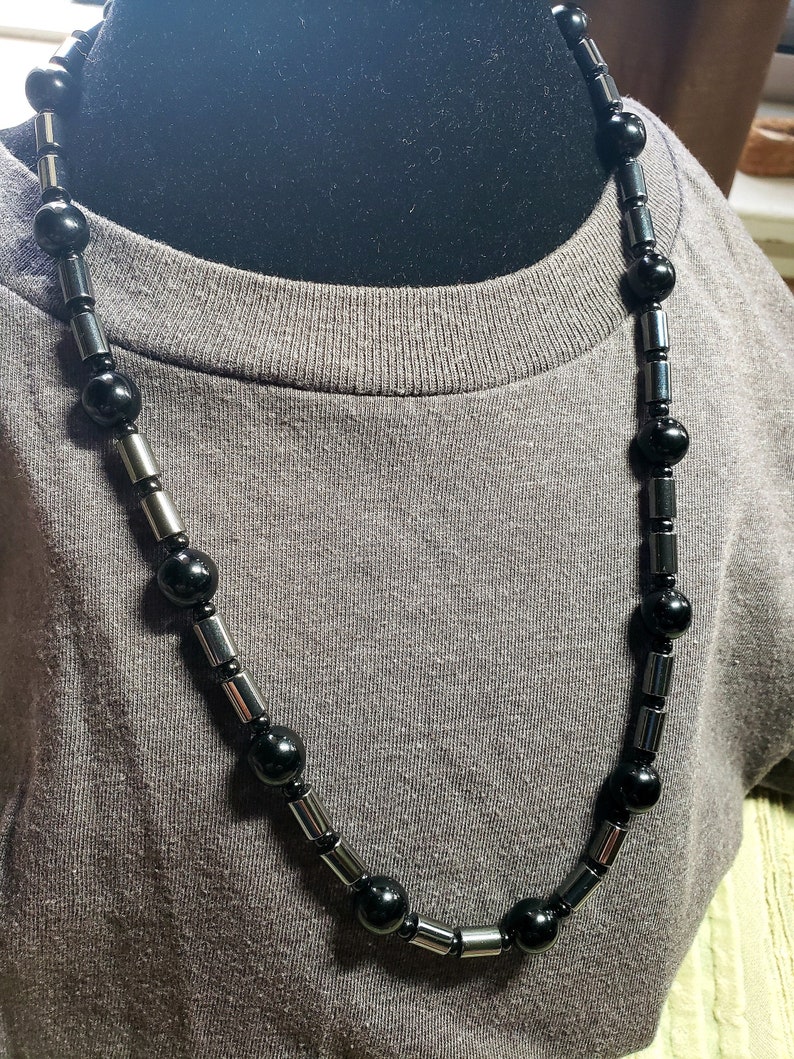 Black Czech Glass Hematite Bead Necklace image 1