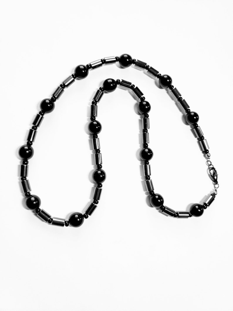 Black Czech Glass Hematite Bead Necklace image 3