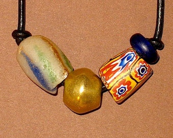 Collier Ethnique Perles Tissées - Signé Verre Et Hématite - Longueur 43cm + Rallonge - Occasion