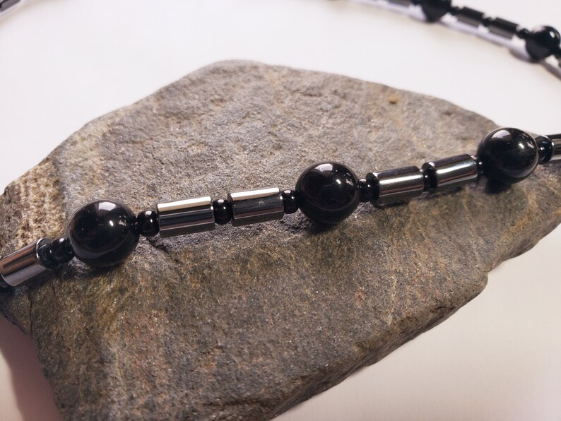 Black Czech Glass Hematite Bead Necklace image 2