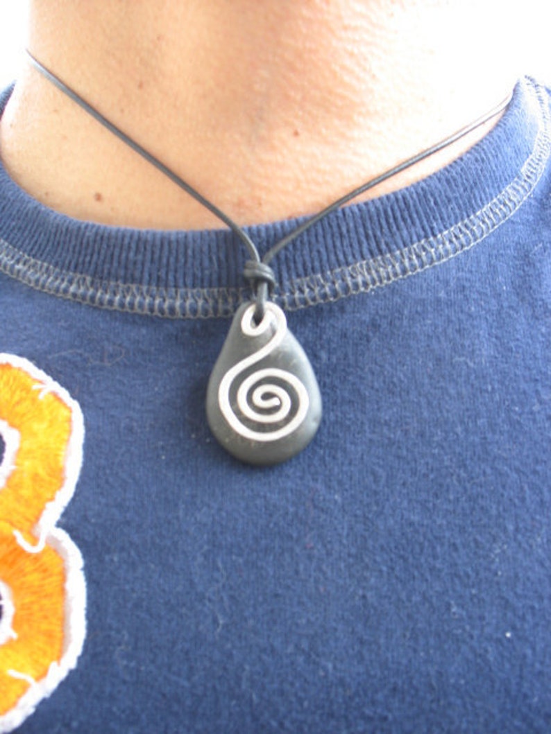 Leather Necklace: Stone & Spiral image 2