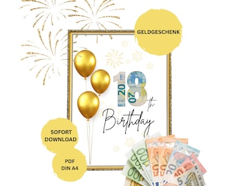 Money gift for an 18th birthday | Creative last-minute birthday gift idea | Original DIY gift idea | Instant download