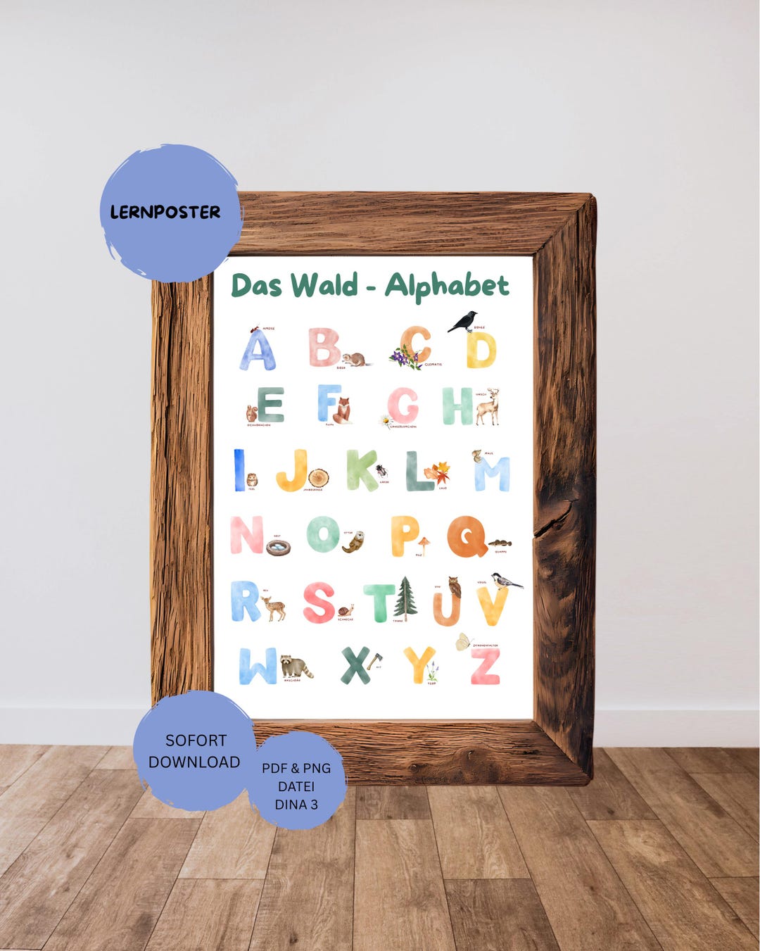 Lernposter | Alphabet | ABC | Kinderzimmer | Wald Alphabet Deutsch