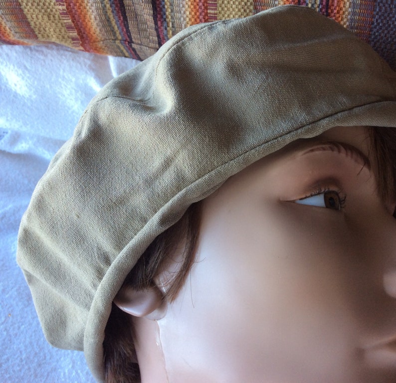 VINTAGE BERET TAM khaki lined hipster fashion unisex style hat