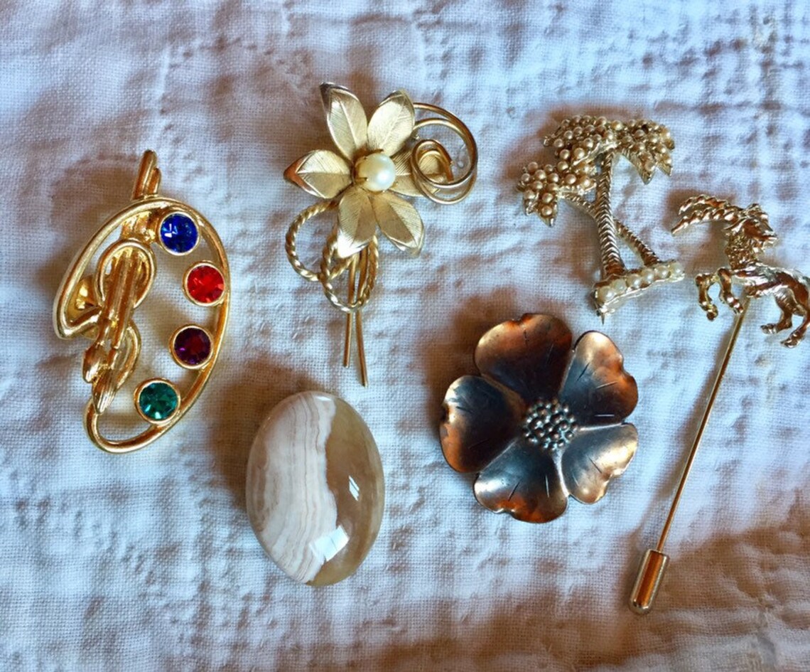 VINTAGE PIN LOT brooches jewelry accessory 6 pins instant Etsy