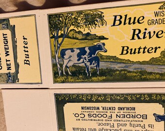 VINTAGE BUTTER BOX 1927 Blue River Butter Borden Foods Wisconsin