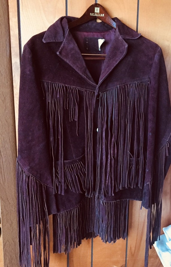 LEATHER FRINGE JACKET vintage hippie wear dark cho