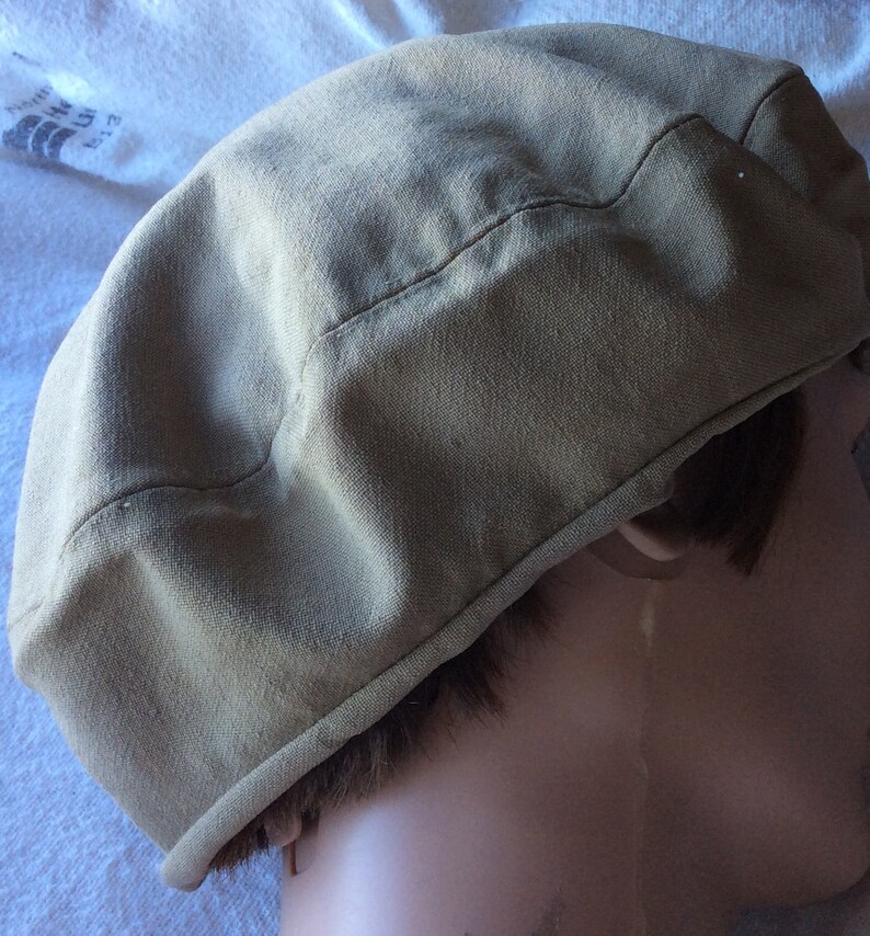 VINTAGE BERET TAM khaki lined hipster fashion unisex style hat
