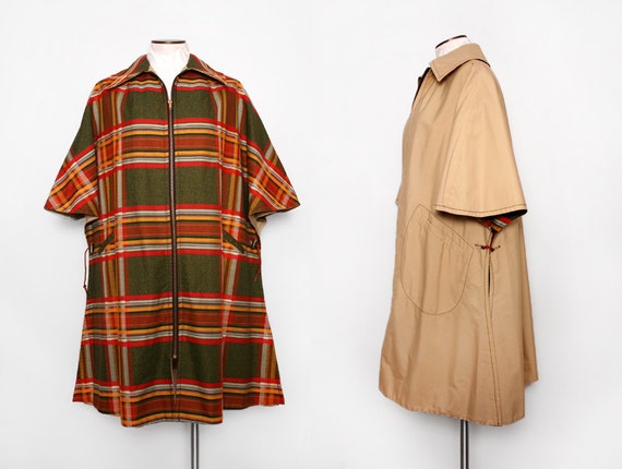 1950s Cape / Vintage 50s Plaid Cape / Reversible /