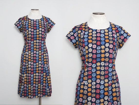 1960s Floral Day Dress with Pockets | Size Large