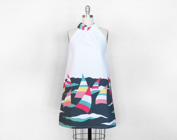 Vintage Cotton Sailboat Trapeze Dress | Size Small
