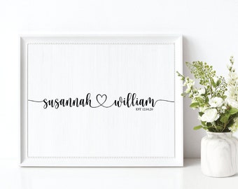 Couple Name Print with connecting heart // Physical or Digital copy available// Wedding gift, Engagement Gift, Anniversary Gift, Love.