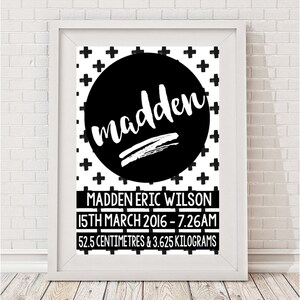 Monochrome Cross Baby Details Nursery Birth Print // Physical Print or Digital Download Available.