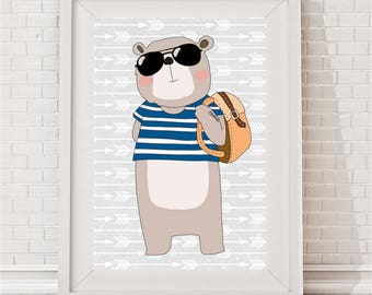 Hipster Bear Nursery Art Print