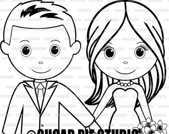 Wedding Bride Groom clip art -  black and white -  digital stamp - digi stamp - clipart Illustration - Personal and commercial use