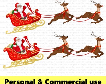 Santa Sleigh Reindeer Clip art, Christmas clipart, African American Santa, Cute Reindeer sleigh sublimation designs, png, clip art