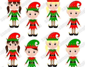 Elf Christmas Elves Set de imágenes prediseñadas navideñas, clipart digital uso personal y comercial descarga digital