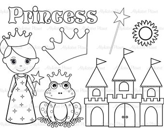 Black and White Princess digital clip art set, digital stamps clipart personal and commercial use