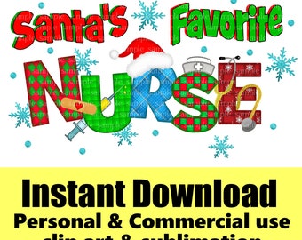 NURSE Sublimation clip art - Navidad - PNG Digital graphics - La enfermera favorita de Papá Noel - clipart