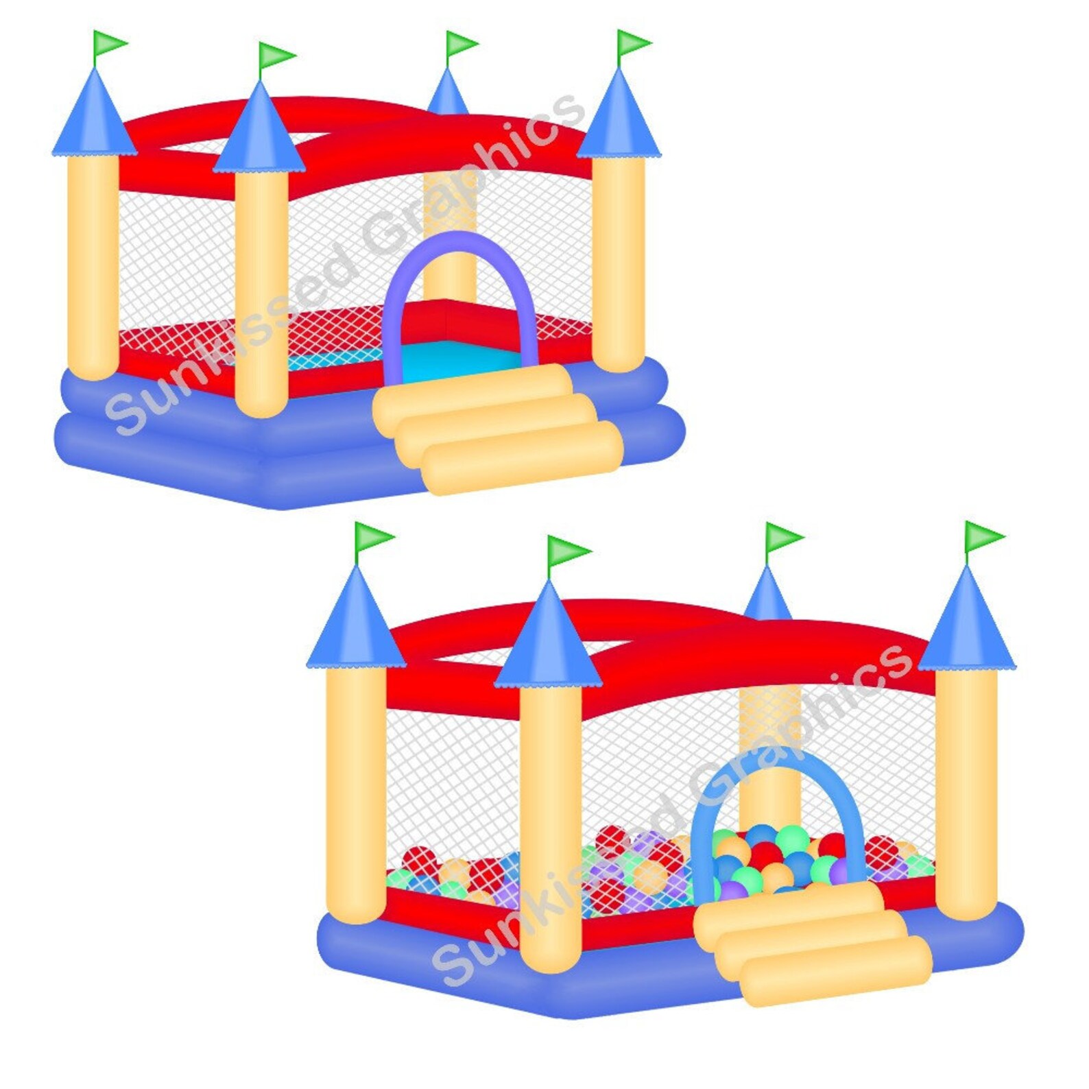 Red Blue Bouncy Bounce House Castle Ball Pitt digital clip ...