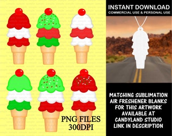 Christmas Ice Cream Clip Art - Sublimation Air Freshener Design -  Christmas plant Digital Download  Graphics PNG Instant Download