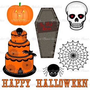 Set di clip art digitali spettrali di Halloween, clipart per uso personale e commerciale download digitale