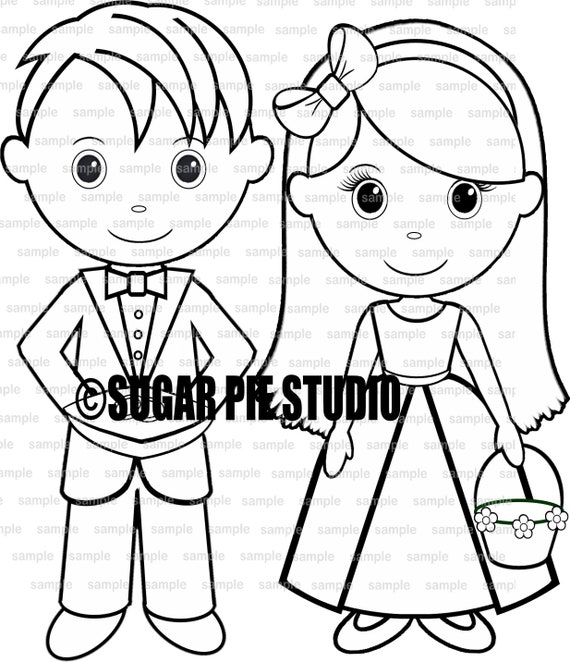 Flower Girl Ring Bearer Wedding Clip Art Black and White - Etsy