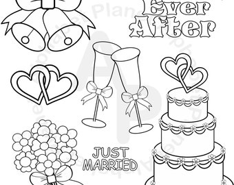 Black and White Wedding digital clip art set, digital stamps clipart personal and commercial use