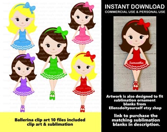 Bailarina Sublimação Design Ornamento Natal - Gráfico de sublimação Clip art - clipart - Uso pessoal e comercial