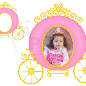 Pink Yellow Princess carrozza cornice digitale clip art , clipart uso personale e commerciale digitale download digitale