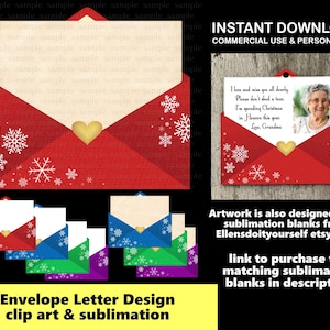 Clipart de sobre - Adornos de sublimación - Imágenes prediseñadas - Carta del Cielo - Carta de Navidad - Uso personal y comercial