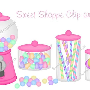 Sweet shoppe pink gumball machine candy, digital clip art set, personal and commercial use digital download