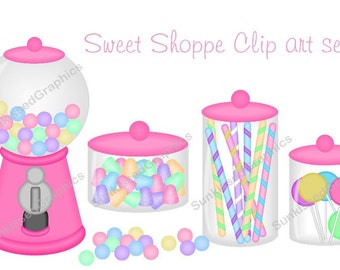 Sweet shoppe pink gumball machine candy, conjunto de imágenes prediseñadas digitales, descarga digital de uso personal y comercial