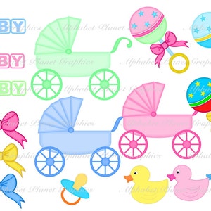 Cutesy Baby carriage rattle digital clip art set, clipart personal and commercial use