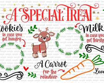 Bandeja navideña de Papá Noel PNG sublimación - Un regalo especial para Papá Noel DIY Leche y galletas para el diseño de Papá Noel - Plato de galletas Uso comercial