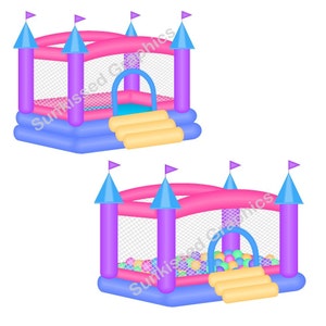 Pink Blue Bouncy Bounce House Castle Ball Pitt, digital clip art set, personal and commercial use digital download