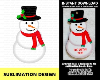 Enfeite de Natal com desenho de boneco de neve para sublimação - Imagem para sublimação - Clipart - Uso pessoal e comercial