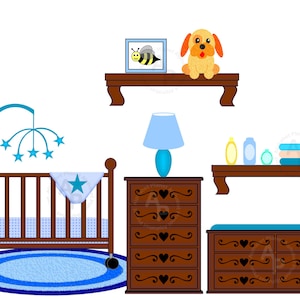 Baby boy Nursery Crib Changing table digital clip art set, clipart personal and commercial use digital download