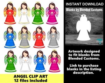 Diseño de adorno de sublimación de imágenes prediseñadas de ángel - 12 archivos incluidos - Imágenes prediseñadas gráficas de sublimación - clipart 2021 - Uso personal y comercial