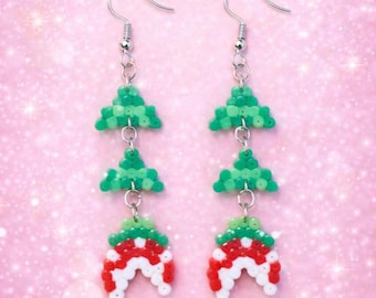 Pendientes de cuentas de la Planta Piraña / Joyas de arte pixelado / Pendientes inspirados en el videojuego Super Mario