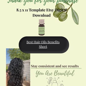 Hair Oils Benefits Sheet, Essential Carrier Oils, Growth, Shine, Thickness (Digital Download)