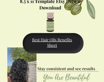 Blad met voordelen voor haaroliën, essentiële drageroliën, groei, glans, dikte (digitale download)