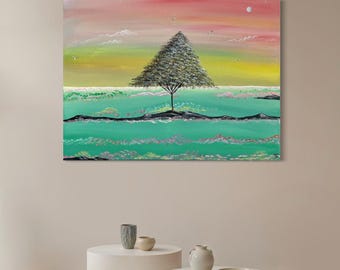 Obraz akrylowy, Spokojna scena natury, płótno 18 x 24 cale