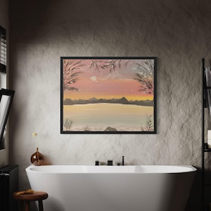 Original Pastel Landscape Acrylic Painting, Birds, Sunset, 16x20 Signed Canvas