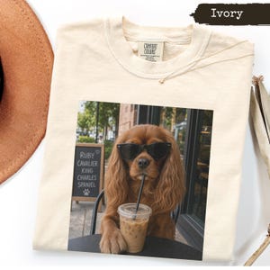 Cavalier King Charles Spaniel Iced Coffee Shirt, Dog Mom Gift, Funny Ruby Cavalier Sunglasses Dog Lover Tee, Summer Pet Owner Gift